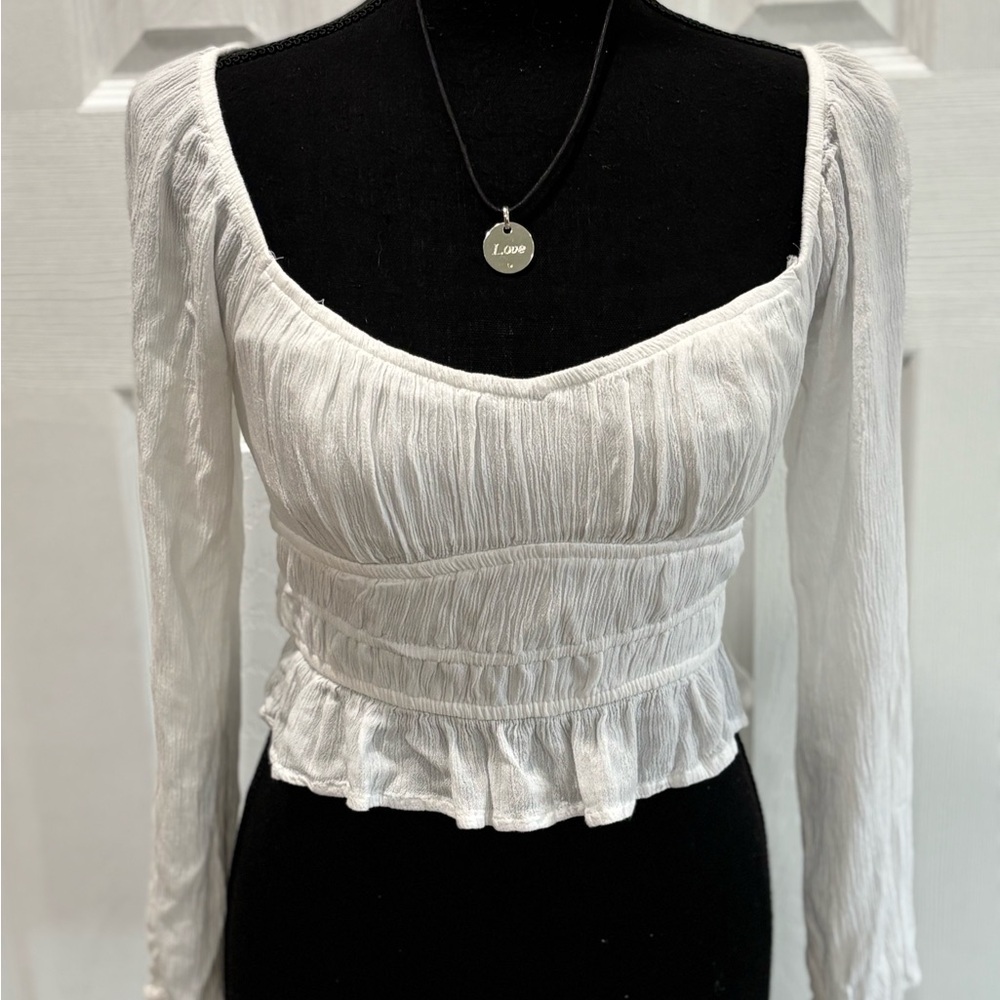 Hollister White Ruched cropped top size S